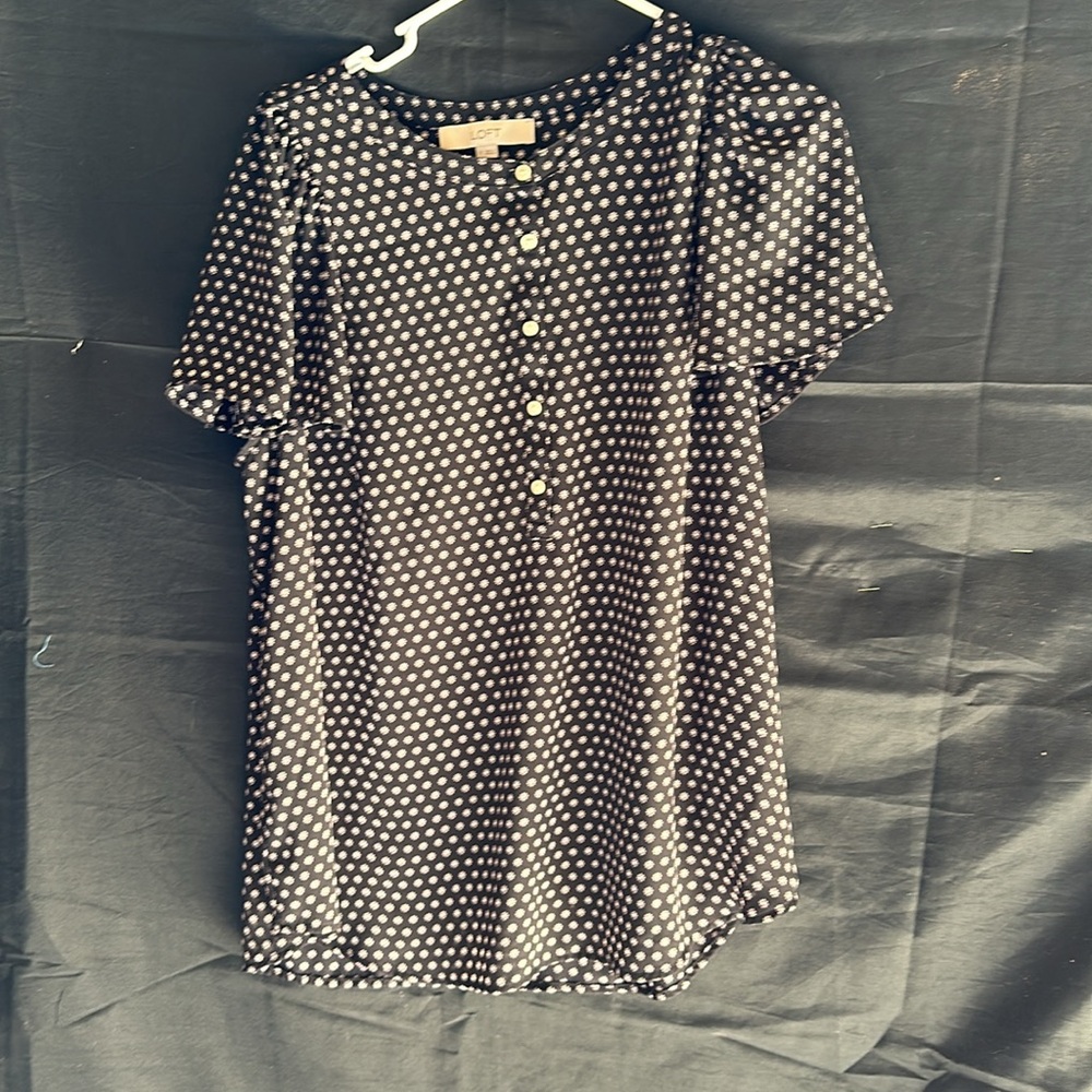 Black and White Dot Blouse with Ruffle Cap Sleeve